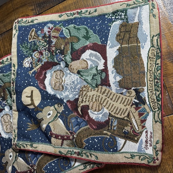 Vtg Set Of 2 Betty Smith Whiteaker Santa Christmas Tapestry Pillow Covers 15" - Picture 5 of 8